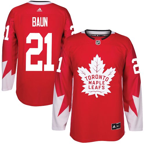 Adidas Maple Leafs #21 Bobby Baun Red Team Canada Authentic Stitched NHL Jersey - Click Image to Close